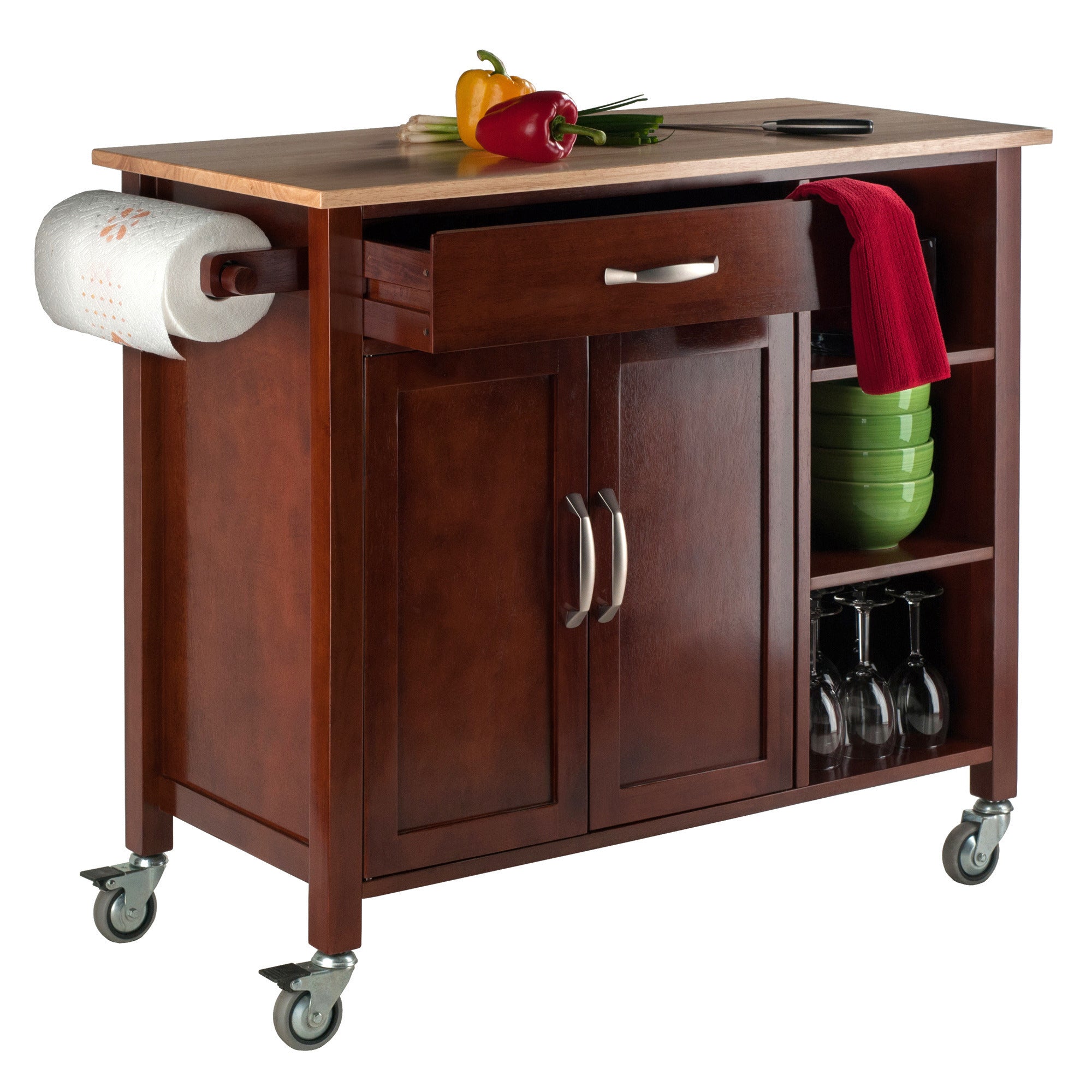Mabel Kitchen Cart Walnut/Natural Doba